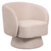 LeisureMod Upholstered Velvet Boucle Linen Accent Chair with Round Barrel Design, 360-Degree Swivel, and Removable Round Base - 2 of 4
