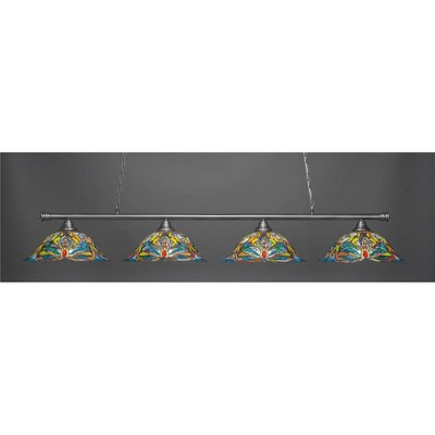 Toltec Lighting Oxford 4 - Light Island Pendant Light in  Brushed Nickel with 19" Kaleidoscope Art Glass Shade