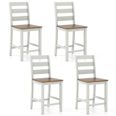 Tangkula Set of 4 Counter Height Chairs w/ Inclined Backrest Rubber Wood Crossbars