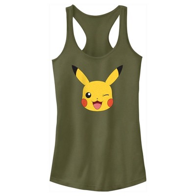 Juniors Womens Pokemon Pikachu Wink Face Racerback Tank Top