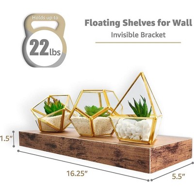 Rustic Mahogany 17" Floating Mantel Wall Shelf Set