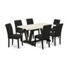 HomeStock 7-Piece Dining Set Includes 6 Kitchen Chairs with Upholstered Seat and High Back and a Rectangular Kitchen Table - Black Finish - 3 of 4