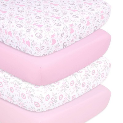 The Peanutshell Fitted Crib Sheets for Girls - Pink/White Woodland Floral - 4pk