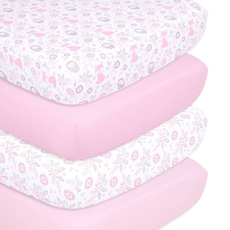 The Peanutshell Fitted Crib Sheets for Girls - Pink/White Woodland Floral - 4pk, 1 of 14