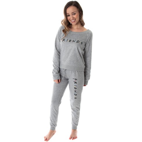 Friends TV Show Logo Juniors' Comfy Shirt And Pants Jogger Pajama Set (XS)  Grey