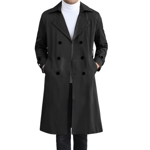 Lars Amadeus Men's Belted Double Breasted Windbreaker Trench Coat Black Medium