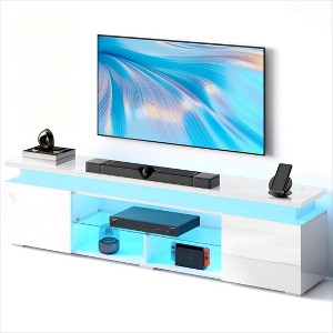 Skyzoo Modern TV Stand for for 50/55/65/75/85" inches TV with LED Lights Power Outlet Entertainment Center Media Console for Living Room - 1 of 4