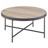 32.5" Weathered Round Coffee Table with Metal Trim and X Crossbar Support ¨C Industrial Style for Living Room - 2 of 4