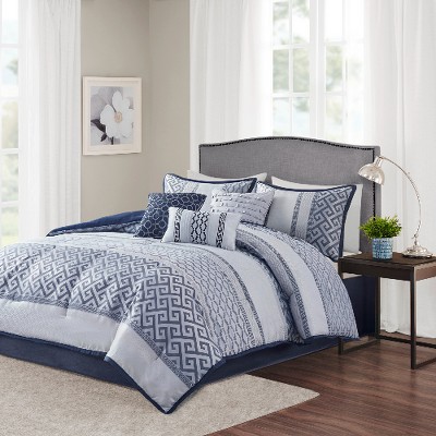 Lyngins 7-Piece Jacquard Comforter Set King Size, Neutral Geometric Bedding Set with Comforter, Shams, Bed Skirt & Decorative Pillows, Hypoallergenic