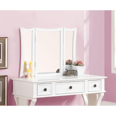 Vynxaria Unique Modern Bedroom Vanity Set with Stool - Cherry Finish, Foldable Mirror
