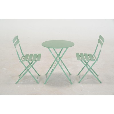 DOMETOUR 3 Piece Premium Steel Patio Bistro Set, Outdoor Furniture Sets Folding Table and Chairs, Portable Patio Set (Bean Green)