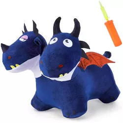 iPlay, iLearn, Bouncy Pals Mythical Creatures Hopper Toy, Plush, Inflatable Ride-On Hopping Toy, Blue Two-Headed Dragon, Ages 18 Months and Up