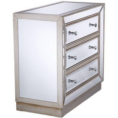 Silver Mirrored 3-Drawer Accent Chest with Faceted Glass Knobs