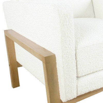 Cream White Boucle Wood Frame Accent Chair