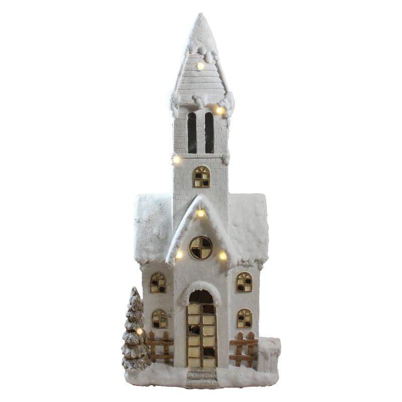 Northlight 48.5" White LED Lighted Musical Snowy Church Christmas Tabletop Decor, 1 of 4