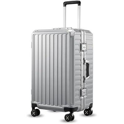 LUGGEX Zipperless Luggage with Spinner Wheels, Polycarbonate Aluminum Hard Shell Suitcase, Trunk Medium 24 Inch, Silver Grey