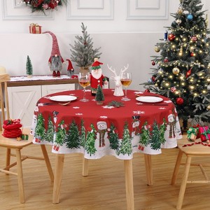 Round Christmas Tablecloth 60 Inch Round Table Cover Xmas Tree and Snowman Christmas Table Cloth Indoor Decorative Table Cover for Holiday Party - 1 of 4