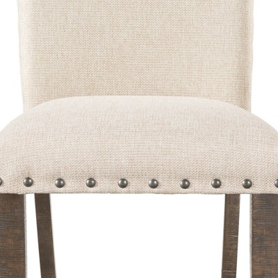Rustic Cream Linen Upholstered Side Chair with Smokey Walnut Legs