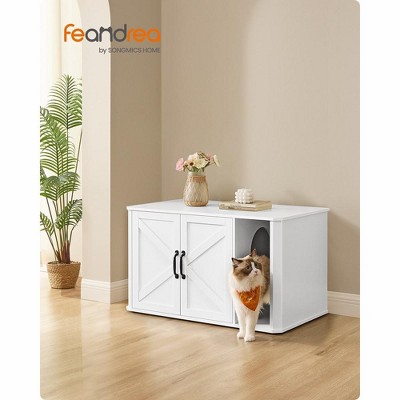 Feandrea Litter Box Enclosure, Cat Litter Box Furniture Hidden, with Front Entry, Double Doors, Handles, Cat House, Side End Table