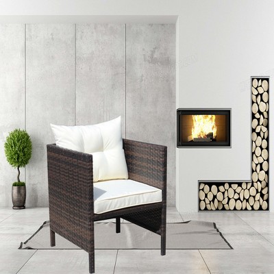 Maggift Modern Design Patio Decorative Chair with Upholstered Rattan Seat for Patio, Terrace, Brown, 22.5"*23"*25"