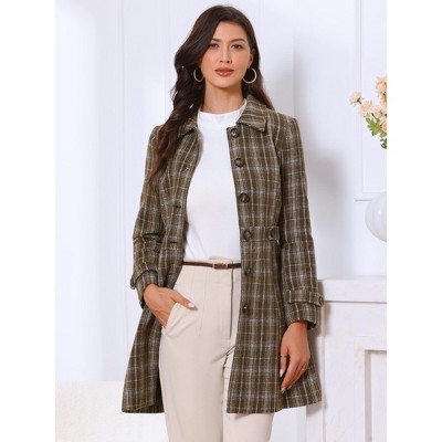 INSPIRE CHIC Women's Plaid Single Breasted Winter Trench Outerwear Pea Coat Black Medium — фото 4
