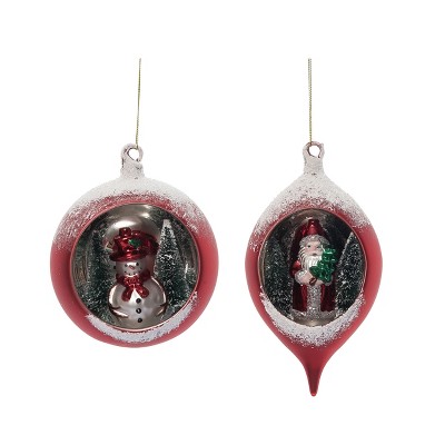 Transpac Glass Santa/Snowman In Globe Ornament Set of 2 Christmas Home Decorations