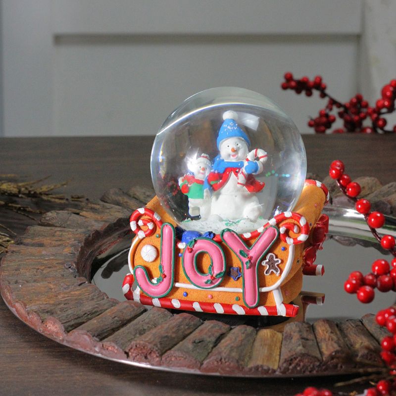 Northlight 5.25" Musical "Joy" Snowmen and Gingerbread Sleigh Christmas Snow Globe, 3 of 4