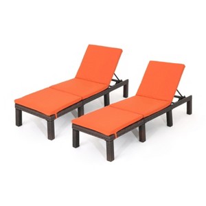 GDFStudio Laraine Outdoor Wicker Armless Adjustable Chaise Lounge with Cushion (Set of 2) - 1 of 4
