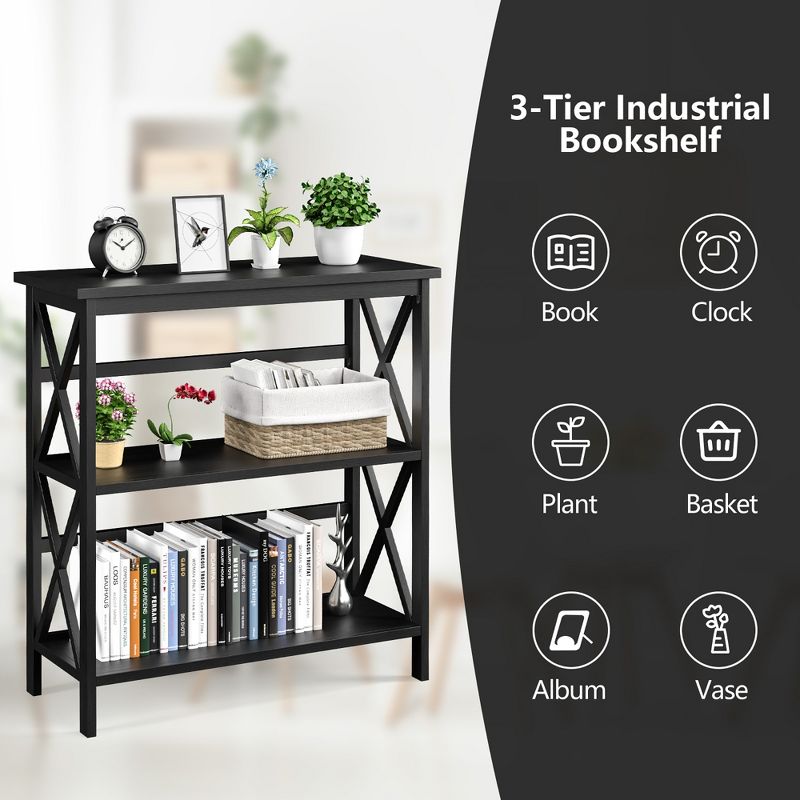 Costway 3-Tier Bookshelf Wooden Open Storage Bookcase for Home Office White\Black\Coffee\Natural, 4 of 11