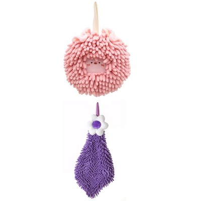 REGALWOVEN 2 Packs Soft Absorbent Cute Decorative Chenille Hand Towel for Bathroom 6" x 15"/7" x 7"