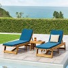 Kyoto 3pc Outdoor Acacia Wood Chaise Lounge Set with Cushions - Teak/Blue - Christopher Knight Home: Patio Armless Seating & Accent Table - 2 of 4