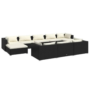 vidaXL Outdoor Patio Lounge Set - Black Poly Rattan with Cream Cushions - Includes Middle Sofas, Corner Sofas, and Footrests - 1 of 4