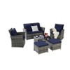6 Piece Wicker Patio Furniture Sets with Ottoman and Tempered Glass Coffee Table - 3 of 4