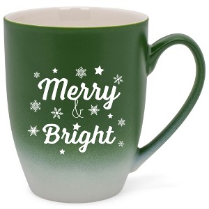 Elanze Designs Merry & Bright Two Toned Ombre Matte Green and White 12 ounce Ceramic Stoneware Coffee Cup Mug - 1 of 4