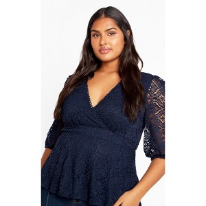 CITY CHIC | Women's Plus Size  Lace Christa Top - navy - 18W - 1 of 4