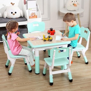 Kids Table and Chairs Set, Graffiti Desktop Plastic Children Art Table with Seat, Height Adjustable Toddler Table and Chair Set - 1 of 4