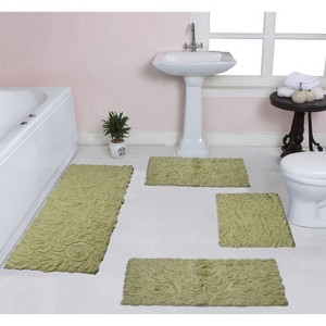 Bell Flower Collection Tufted Bath Rugs, Extra Soft and Absorbent, Non-Slip Bath Mats, Machine Washable Bathroom Mats, 4 Pcs Set with Runner, Green - 1 of 4