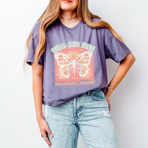 Simply Sage Market Wild And Free Butterfly Short Sleeve Tee - S - Purple - 1 of 4