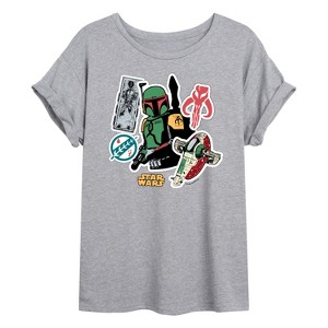 Women's - Star Wars - Boba Stickers Oversized Graphic T-Shirt - 1 of 4