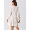 Allegra K Women's A-Line Long Sleeve Criss Cross Textured V Neck Dress - 3 of 4