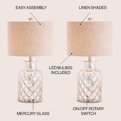 Antiqued Mercury Silver Quatrefoil Glass Table Lamp Set