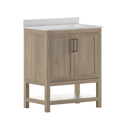 Taylor & Logan 30" Vivien Bathroom Vanity Brown: Stoneware Surface, Wood Frame, Drop-In Sink, 1-Year Warranty