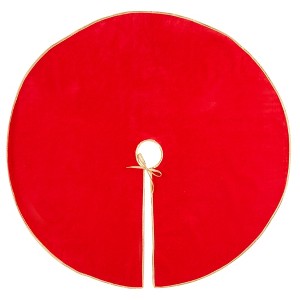 Juvale Red Christmas Tree Skirt, Plain Tree Skirt with Gold Trim for Holiday Decor, Round Tree Mat Base Cover, 42 Inches - 1 of 4