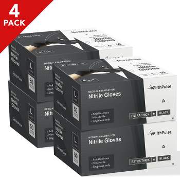 FifthPulse Bulk Case of Extra-Thick Disposable Nitrile Medical Exam Gloves, Black, 50 Count, S - 4.5ML Thickness - 4 Pack