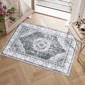 Boho Vintage Print Runner Rugs Machine Washable Non Slip Indoor Soft Accent Distressed Lightweight Thin Low Pile Carpet - 1 of 4