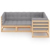 vidaXL Patio Furniture Set 4 Piece Outdoor Sectional Sofa Solid Wood Pine - Natural With Cushions - 3 of 4