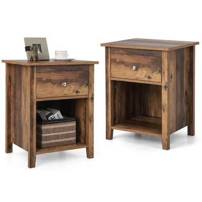 Tangkula Wooden Nightstand With 2 Storage Drawers Accent End Side Table ...