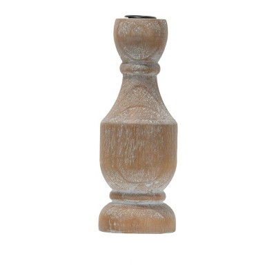 Natural Whitewashed Wood Taper Candle Holder