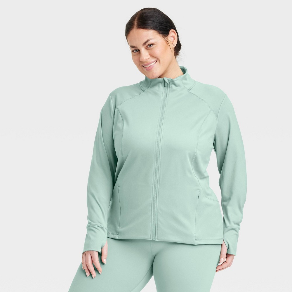 Women's Full Zip Jacket - All In Motion™ Sage Green 2X: Recycled Polyester, Spandex, UPF 50+
