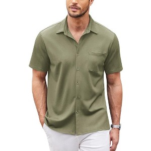 COOFANDY Men's Casual Button Down Shirts Short Sleeve Regular Fit Untucked Dress Shirts Knit Textured - 1 of 4